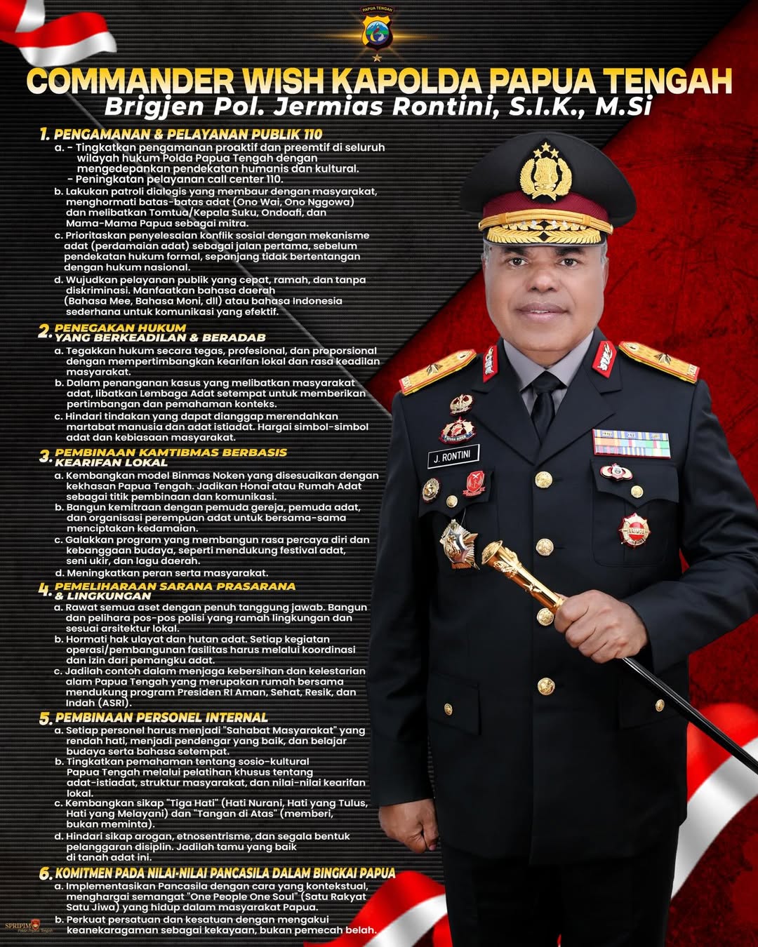 COMMANDER WISH KAPOLDA PAPUA TENGAH - ⭐️BRIGJEN POL. JERMIAS RONTINI, S.I.K., M.Si.-1. PENGAMANA