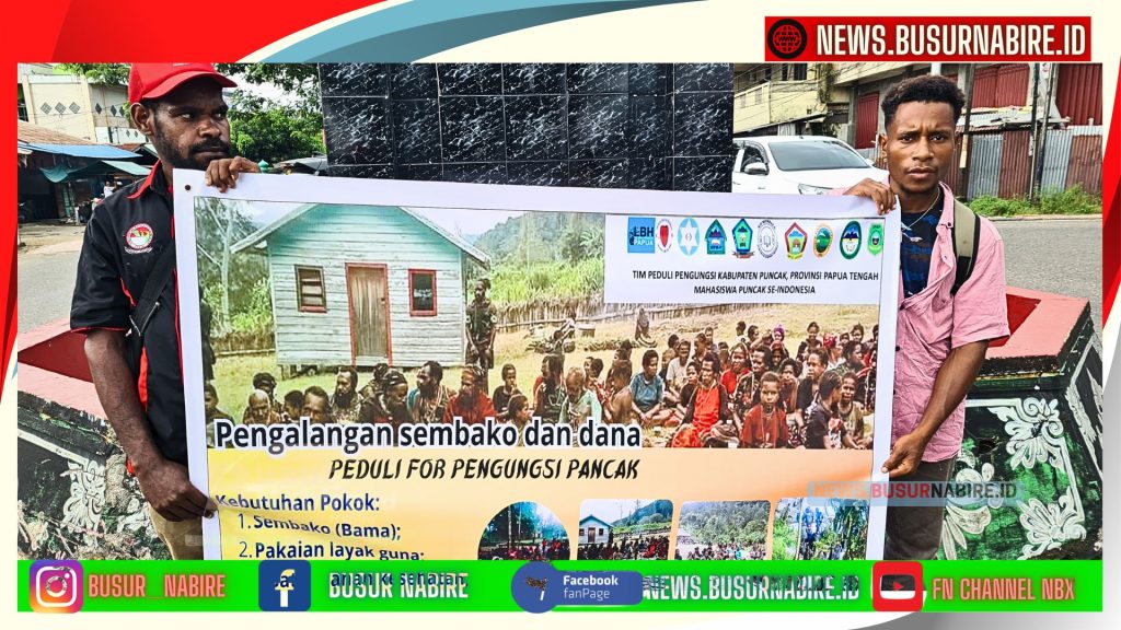 Aksi solidaritas kemanusiaan kembali menggema di Nabire. Kali ini, datang dari Tim Peduli Pengungsi Kabupaten Puncak bersama Mahasiswa Puncak se-Indonesia yang menggelar penggalangan dana dan sembako untuk membantu para pengungsi asal Kabupaten Puncak, Provinsi Papua Tengah. 