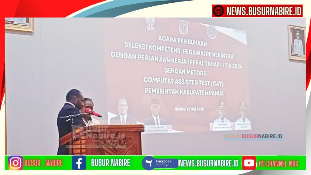 Bupati Paniai Yampit Nawipa Tampil di Podium Gubernur Papua Tengah, Tegaskan Komitmen Bangun SDM Lewat Seleksi PPPK 2024 (Foto: Busur Nabire)