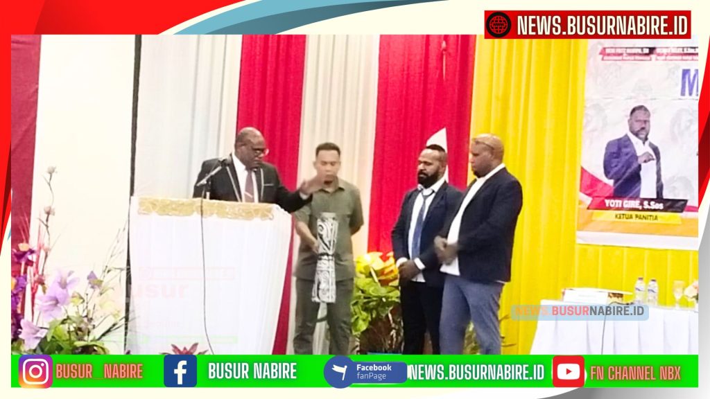 Gubernur Papua Tengah, Meki F. Nawipa, SH, secara resmi menutup kegiatan Rapat Koordinasi Provinsi (Rakorprov) dan Musyawarah Olahraga Provinsi (Musorprov) KONI Papua Tengah Tahun 2025 di Gedung LPP RRI Nabire (Foto: Busur Nabire)