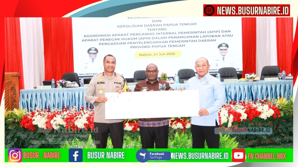 Penandatangan PKS antara Kejati Papua , Pemprov Papua Tengah, Polda Papua tengah (Foto: Busur Nabire)