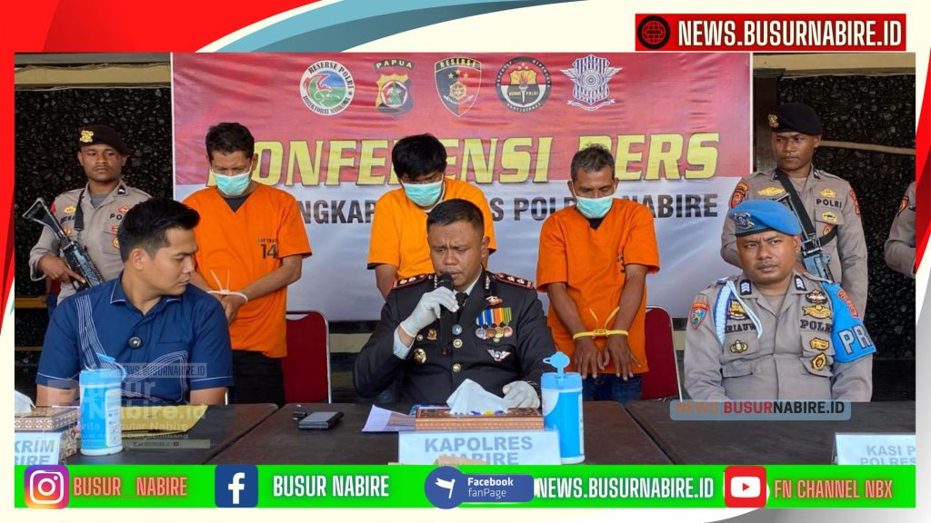 Kapolres Nabire AKBP Samuel Tatiratu dalam konferensi pers, Minggu (17/8/2025), mengungkapkan bahwa para pelaku merupakan sindikat kriminal lintas daerah (Foto: Istimewa)