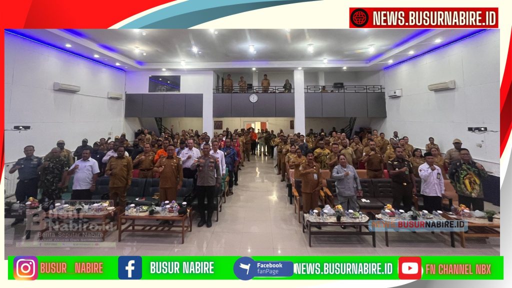 Turut dihadiri oleh jajaran Forkopimda Nabire, perwakilan Dandim 1705/Nabire, Polres Nabire, anggota DPRK Nabire, para Kepala OPD, serta undangan lainnya. Kehadiran para pemangku kepentingan (Foto: Busur Nabire)