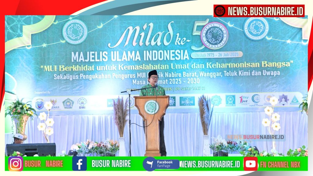 Ketua MUI Kabupaten Nabire, KH. Rohimin Abdurrahman, menyampaikan rasa syukur atas terselenggaranya peringatan Milad MUI ke-50 (Foto: BusurNabire)