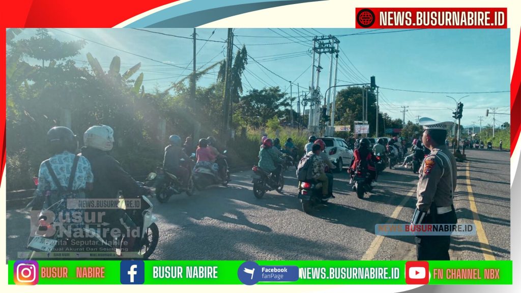 Polantas Menyapa! Satlantas Nabire Gencar Edukasi Pengendara di Tugu Cenderawasih dan Pantai Nabire (Foto: Busur Nabire)