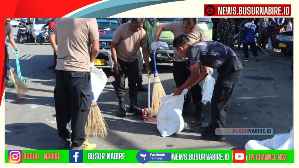 Sinergi TNI/Polri dan Forkopimda Nabire Guncang Pasar Kalibobo Lewat Aksi Jumat Bersih Spektakuler (Foto: Humas Polres Nabire)