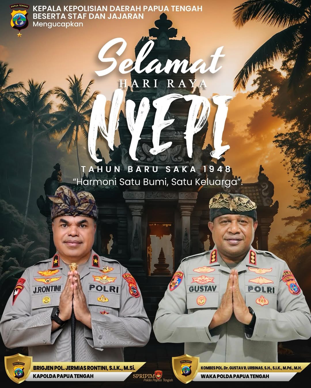 Kepala Kepolisian Daerah Papua Tengah Beserta Staf dan Jajaran mengucapkan Selamat Hari Raya NYE