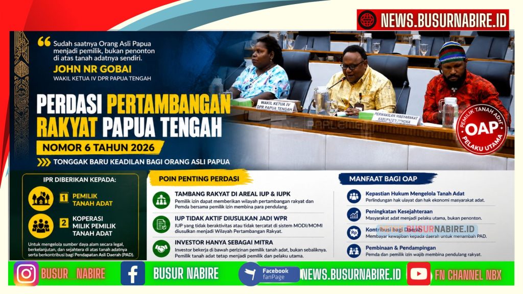 John Gobai: Perdasi Nomor 6 Tahun 2026 Tentang Pertambangan Rakyat (Foto: Istimewa)