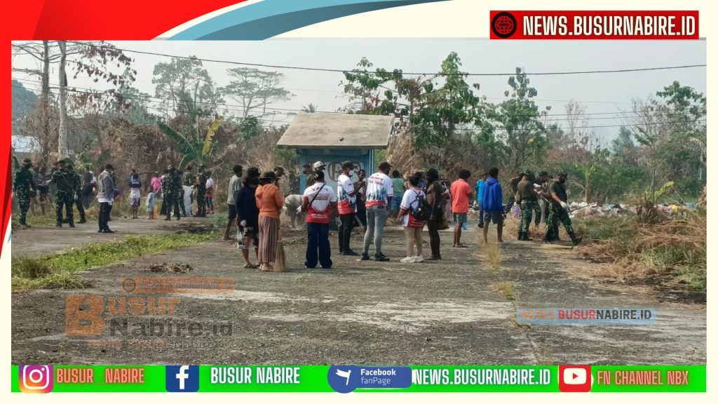 TNI,BMP dan Warga Bersihkan Terminal Lama Jayanti Nabire (Foto: BusurNabire)