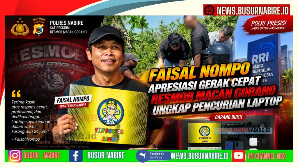 Faisal Nompo Apresiasi Gerak Cepat Resmob Macan Gorano Ungkap Pencurian Laptop (Foto: BusurNabire)