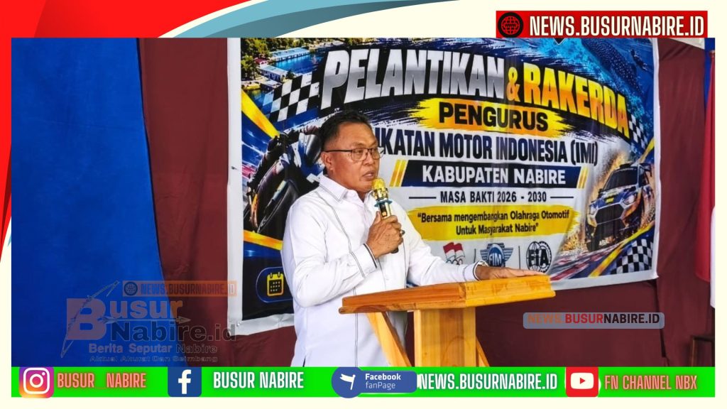 Wakil Bupati Nabire H. Burhanuddin Pawennari menyampaikan apresiasi atas terbentuknya kepengurusan baru IMI Nabire periode 2026–2030 (Foto: BusurNabire)