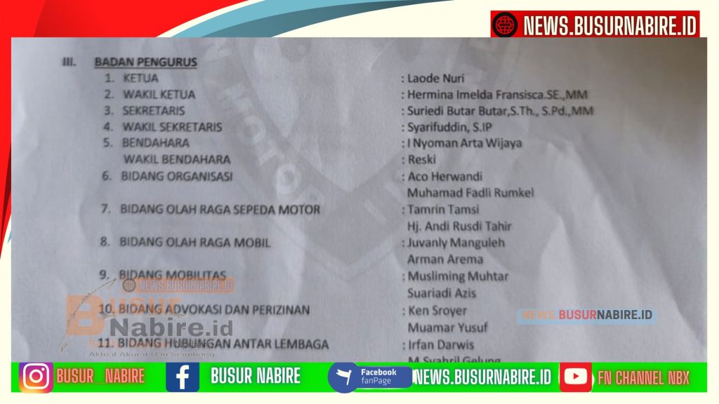 Jajaran Badan Pengurus IMI Kabupaten Nabire periode 2026–2030 (Foto: BusurNabire)